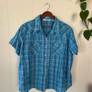 Vintage Blue Plaid Women's Pearl Snap Shirt